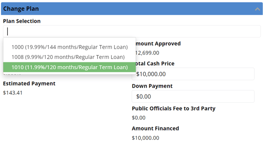 change loan plan dropdown